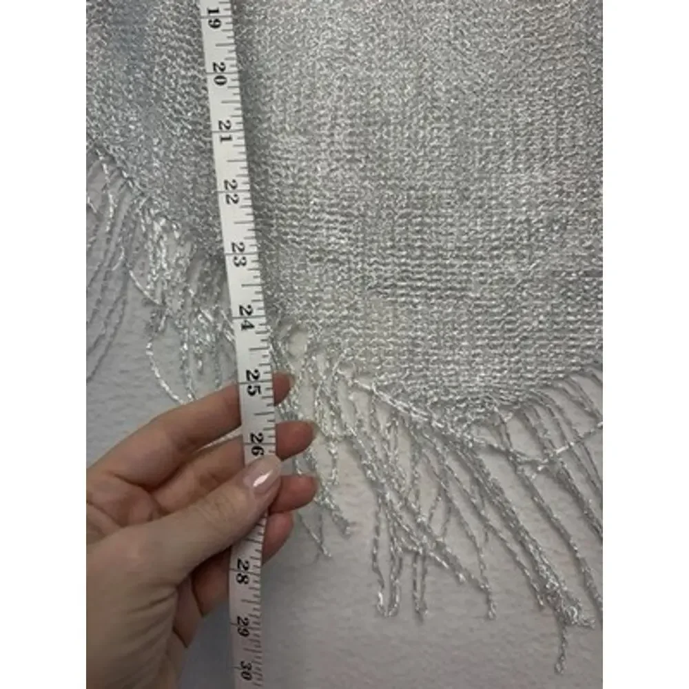 Women Silver white Knit Fringe Shawl Wrap lightweight party glam layering